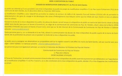 Mise à disposition du public – Dossier de modification simplifiée n°1 du PLU de Saint-Geniès.