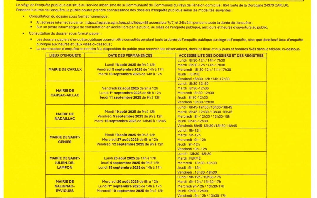Avis d’enquête publique pour le PLUi, l’enquête débutera dès le 18 août 2025 pour se terminer le 16 septembre 2025