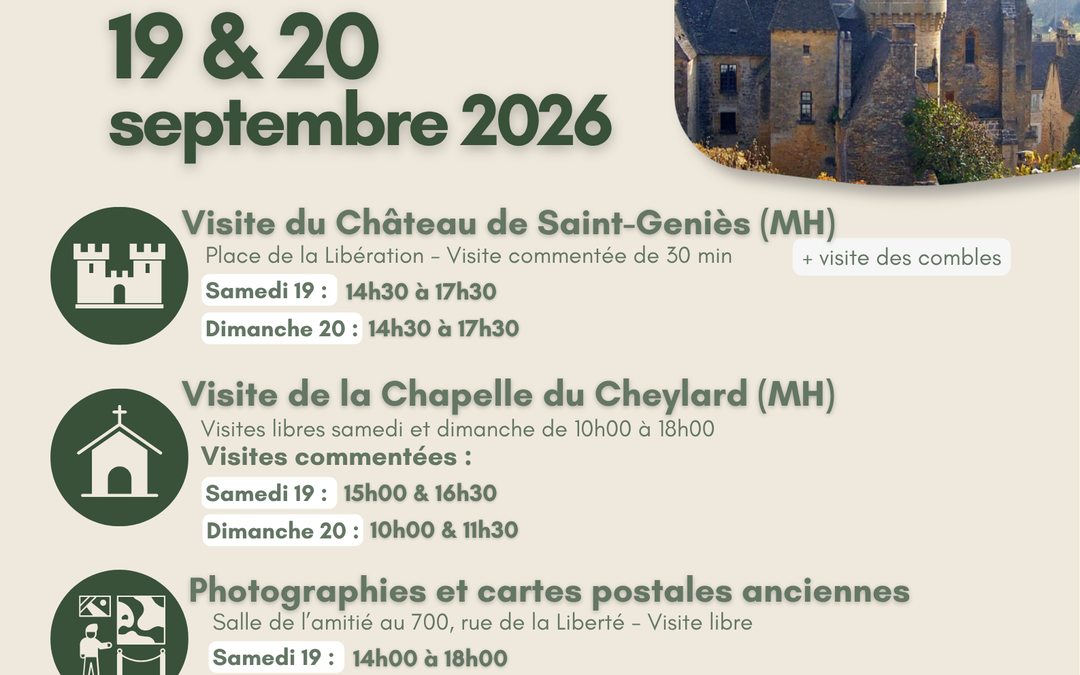 Journées du Patrimoine 19 et 20 septembre 2026 à Saint-Geniès